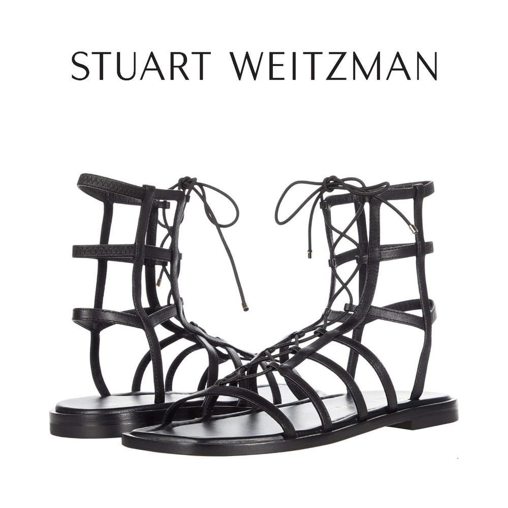 Stuart Weitzman Kora Lace-Up Gladiator Sandals Black Size 8 M - Picture 2 of 3